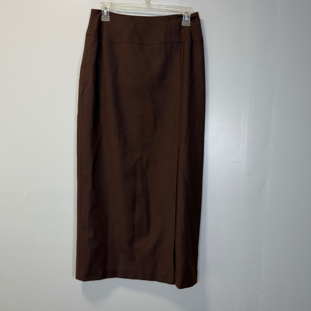 J.McLaughlin Vintage Brown 100% Wool Maxi Pencil Skirt Size 6 Made in USA